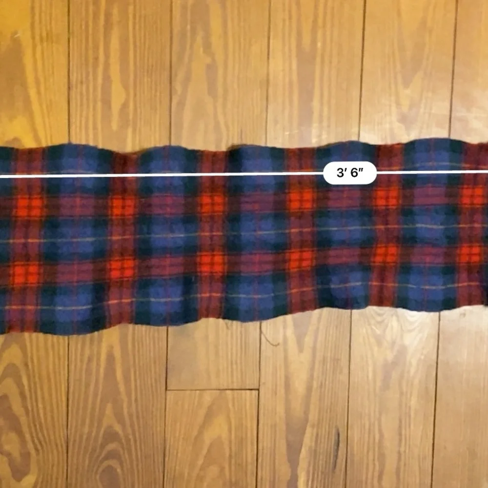 Wool Tartan Plaid Scarf Red and Blue Fringe